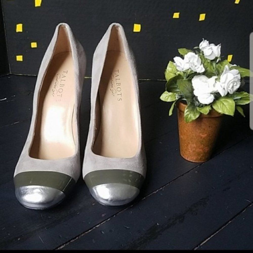 Talbots Grey Suede Square Block Heels - Picture 3 of 9